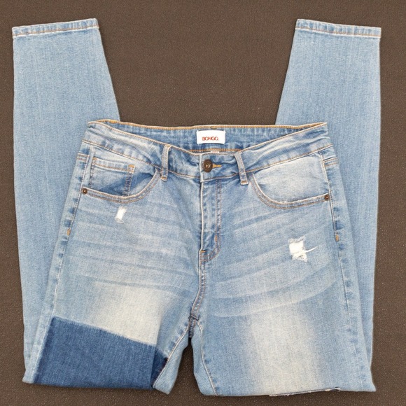 Bongo Womens Size 12 Blue Skinny Leg Patch Light Wash Cotton Blend Stretch Jeans - Picture 5 of 11